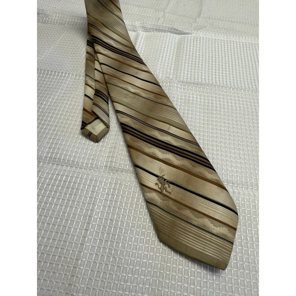 Vtg 70s Bronzini Mens Silk Neck Unicorn Logo Embroidered Retro Brown‎ Striped